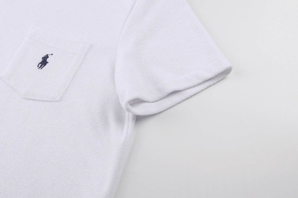 Polo Ralph Lauren Men's Terry‑Cloth Johnny Collar Pocket Short‑Sleeve Polo Shirt, Navy Pony Embroidery