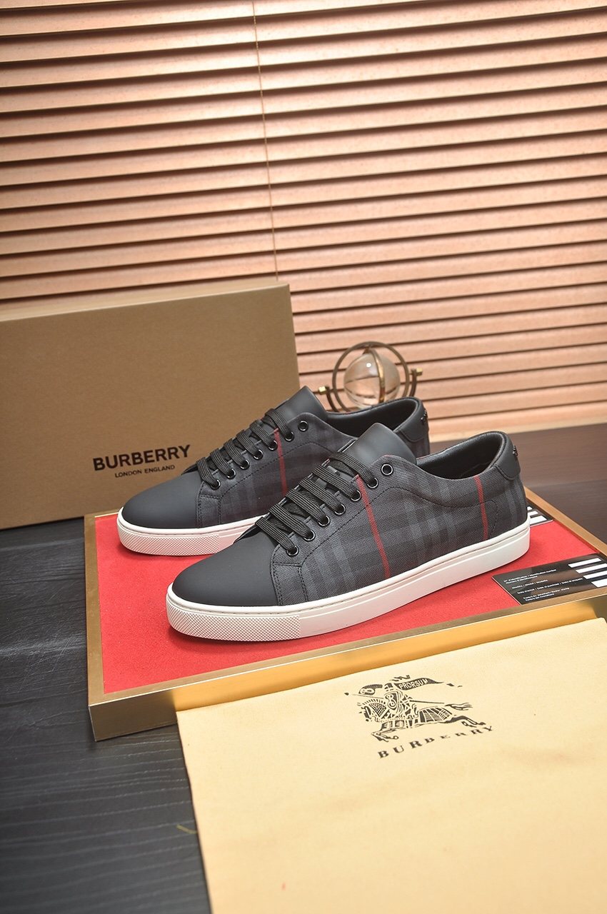 Burberry Charcoal Plaid Low-Top Sneakers